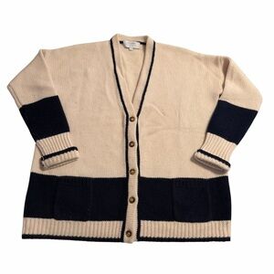 La Ligne Wool Cashmere Cardigan | Cream & Navy  | Size S